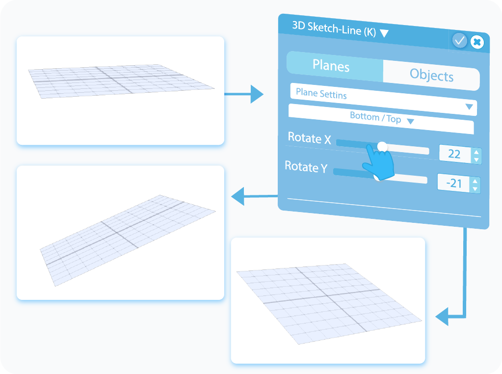 Customize the Rotation of the enabled plane with slider or test-box in 3D Sketch